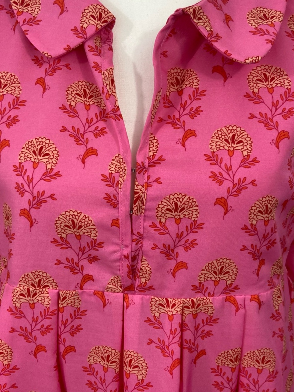 J. Marie Ella Ann Split Neck Peter Pan Collared Dress Pink Floral Tiered Medium - Picture 9 of 10